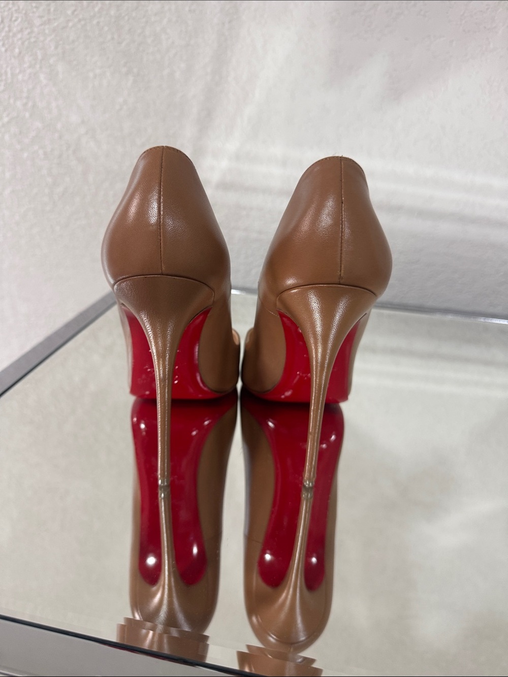 Christian Louboutin Tan Leather Pointed-Toe Stiletto Pumps with Red Soles
